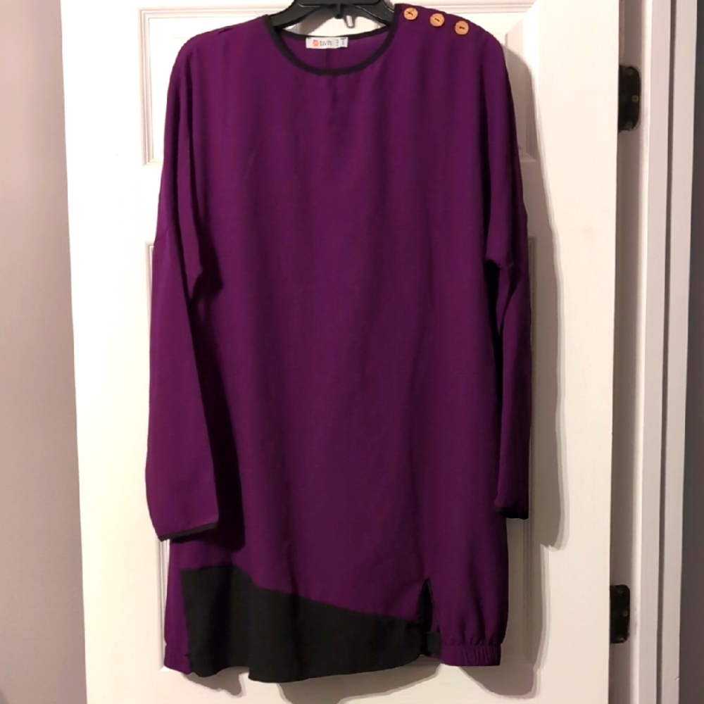 Purple Long Sleeve Top with Gold Button Accents